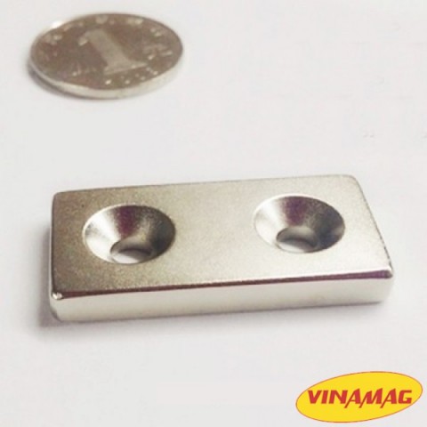 Nam Châm Trắng Siêu Mạnh hình chữ Nhật có lỗ